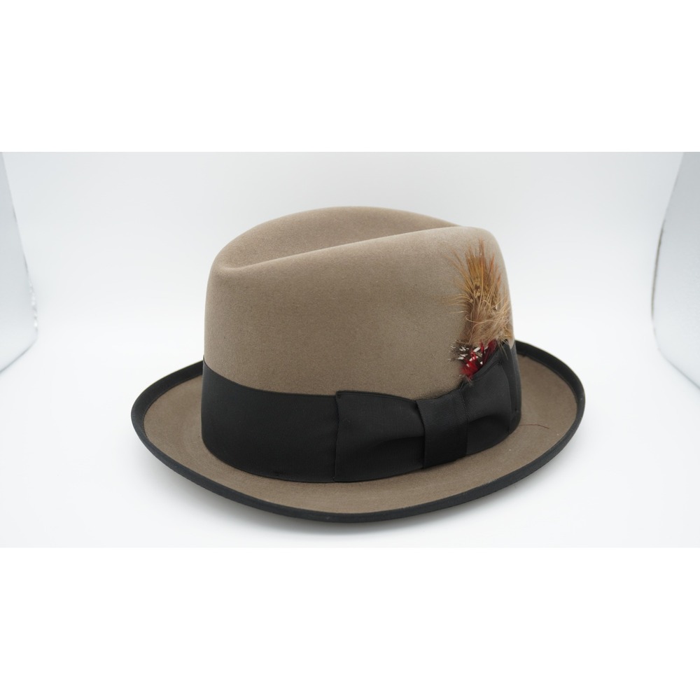 Vintage Stetson Royal De Luxe Fedora Hat Size 7 Brown Felt Feather